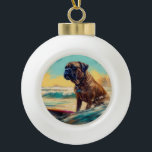 Bullmastiff Beach Surf Malerei Keramik Kugel-Ornament<br><div class="desc">Tauchen Sie ein in die spielerische Welt des Kaninchen-Abenteuers mit diesem faszinierenden Bild. Ein gepflegter Hund geht zu den Wellen und reitet geschickt auf einem sonnengeküssten Strand. Das lebendige Kunstwerk vereint wunderbar das Wesentliche der Erregung am Strand, während der Hund furchtlos auf den Wellen reitet und den Geist von Spaß...</div>