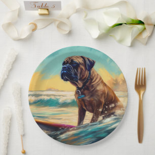 Bullmastiff Beach Surf Malerei Pappteller