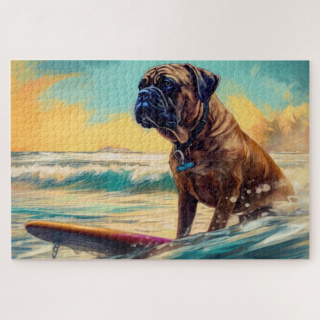 Bullmastiff Beach Surf Malerei Puzzle (Horizontal)