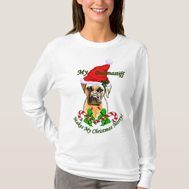 Bullmastiff Christmas Geschenke T-Shirt (Vorderseite)