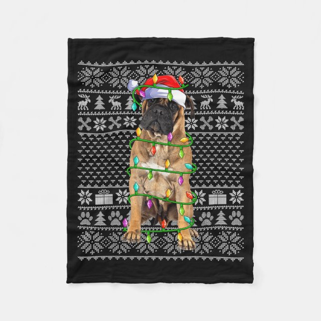 Bullmastiff Christmas Lights Ugly Sweater Funny Pe Fleecedecke (Vorderseite)