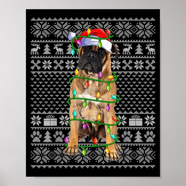 Bullmastiff Christmas Lights Ugly Sweater Funny Pe Poster (Vorne)
