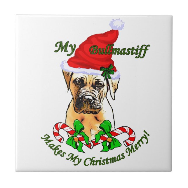 Bullmastiff Christmas Merry Fliese (Vorderseite)