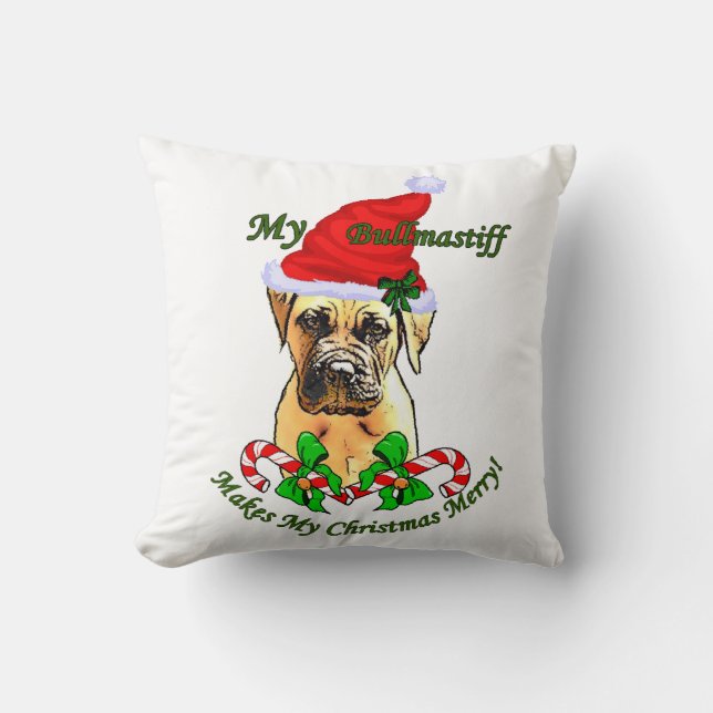 Bullmastiff Christmas Merry Kissen (Vorderseite)