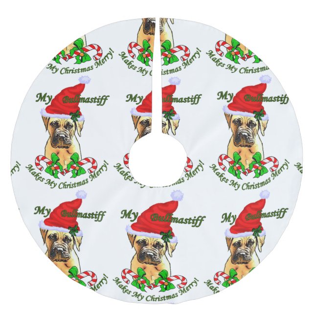 Bullmastiff Christmas Merry Polyester Weihnachtsbaumdecke (Vorderseite)
