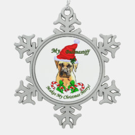 Bullmastiff Christmas Merry Schneeflocken Zinn-Ornament