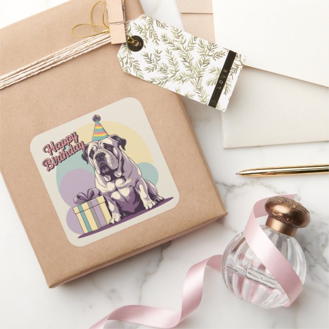 Bullmastiff Colorful Square Quadratischer Aufkleber (Schenken)