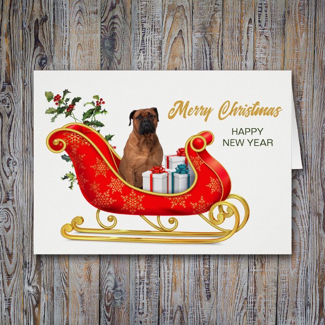 Bullmastiff Dog Christmas Sleigh Card (Von Creator hochgeladen)