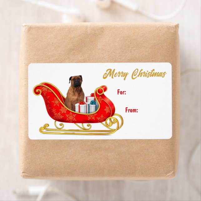 Bullmastiff Dog Christmas Sleigh Gift Tag (Insitu)