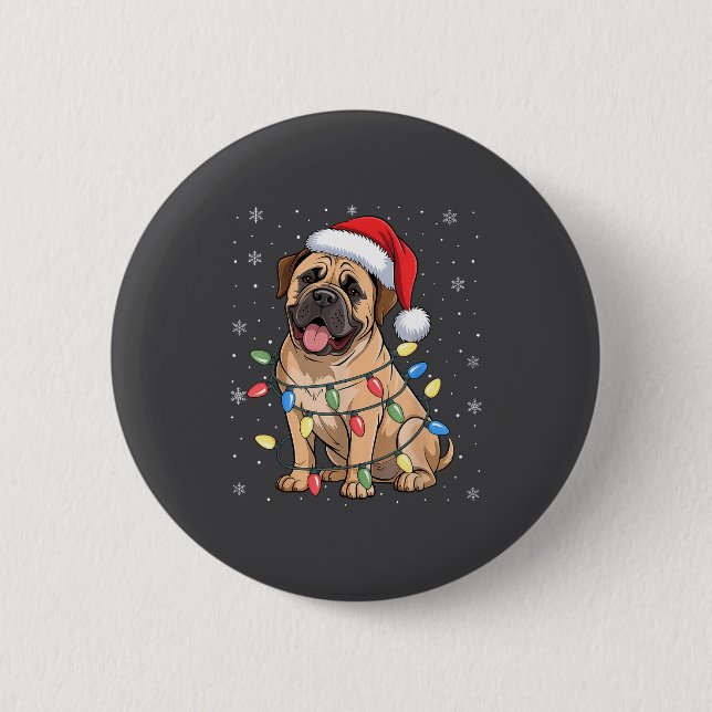 Bullmastiff Dog Christmas Tree Lights Dogs Xmas Pa Button (Vorderseite)