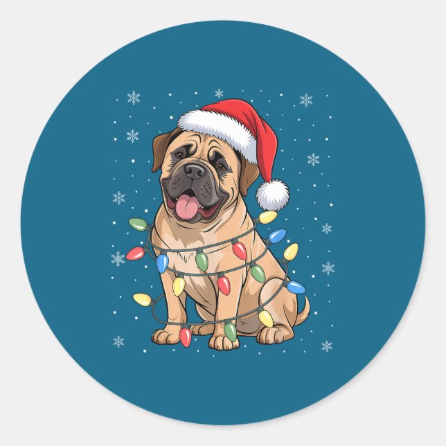 Bullmastiff Dog Christmas Tree Lights Dogs Xmas Pa Runder Aufkleber (Vorderseite)