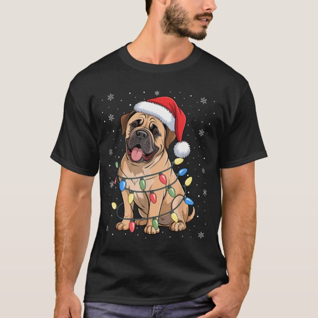 Bullmastiff Dog Christmas Tree Lights Dogs Xmas Pa T-Shirt (Vorderseite)