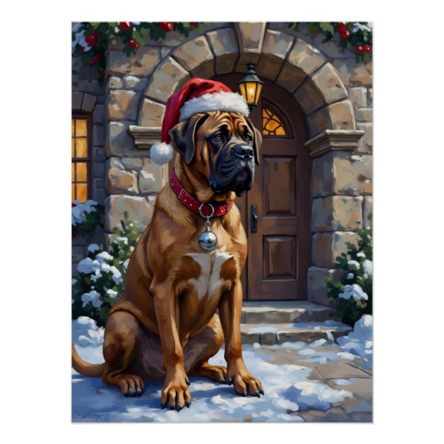 Bullmastiff Dog Guardian of Christmas Manor Art Poster (Vorderseite)