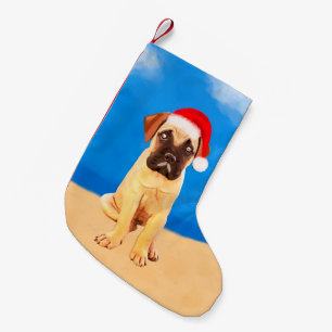 Bullmastiff Dog On Beach Weihnachtshut Kleiner Weihnachtsstrumpf