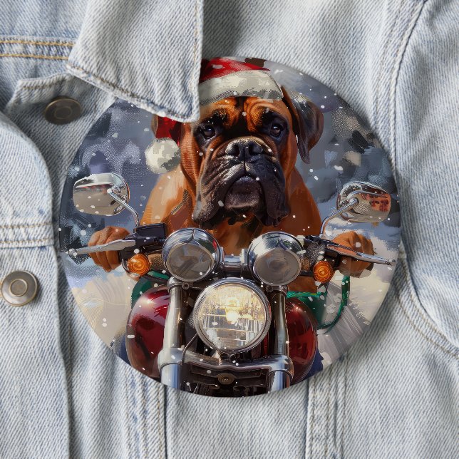 Bullmastiff Dog Riding Motorrad Weihnachten Button (Beispiel)