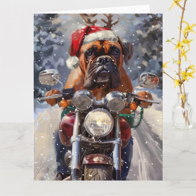 Bullmastiff Dog Riding Motorrad Weihnachten Karte (Gelbe Blume)