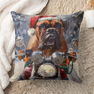 Bullmastiff Dog Riding Motorrad Weihnachten Kissen