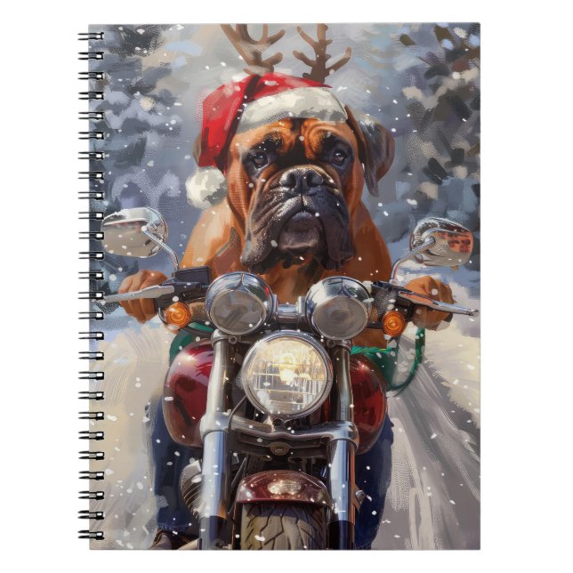 Bullmastiff Dog Riding Motorrad Weihnachten Notizblock (Vorderseite)