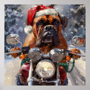 Bullmastiff Dog Riding Motorrad Weihnachten Poster