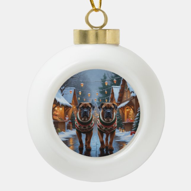 Bullmastiff Dogs Christmas Snow Holiday  Keramik Kugel-Ornament (Vorderseite)
