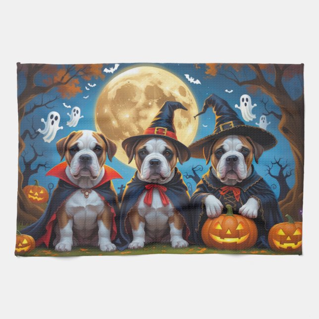 Bullmastiff Dogs Pumpkin Halloween Funny Geschirrtuch (Horizontal)