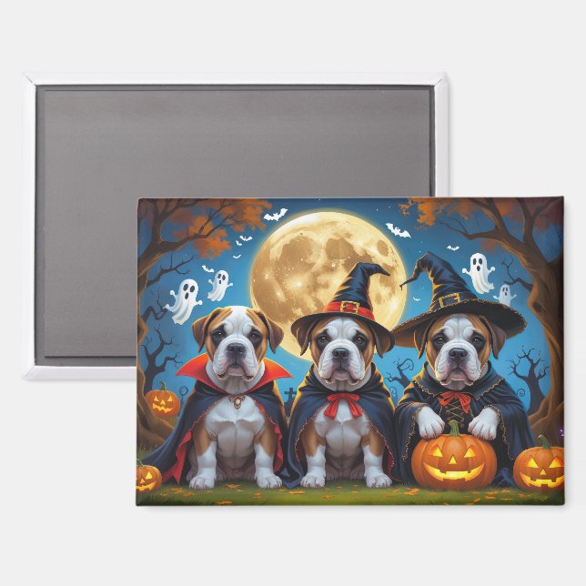 Bullmastiff Dogs Pumpkin Halloween Funny Magnet (Vorderseite/Rückseite)