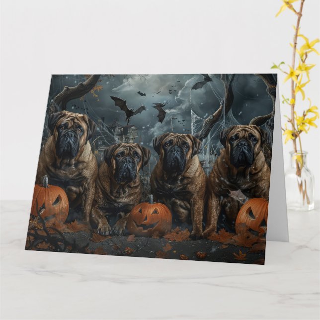 Bullmastiff Halloween Night Doggge Delikatesse Karte (Gelbe Blume)