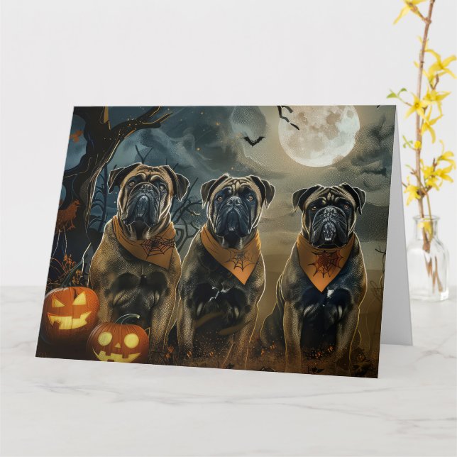 Bullmastiff Halloween Spooky Karte (Gelbe Blume)