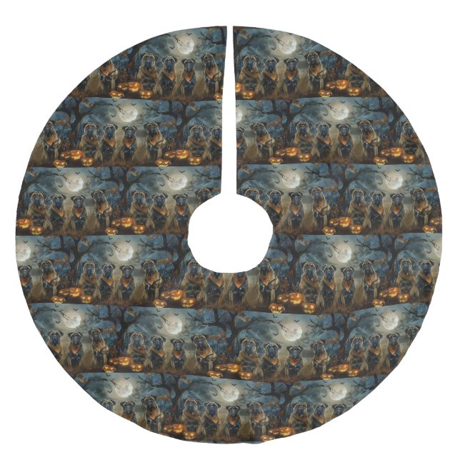 Bullmastiff Halloween Spooky Polyester Weihnachtsbaumdecke (Vorderseite)