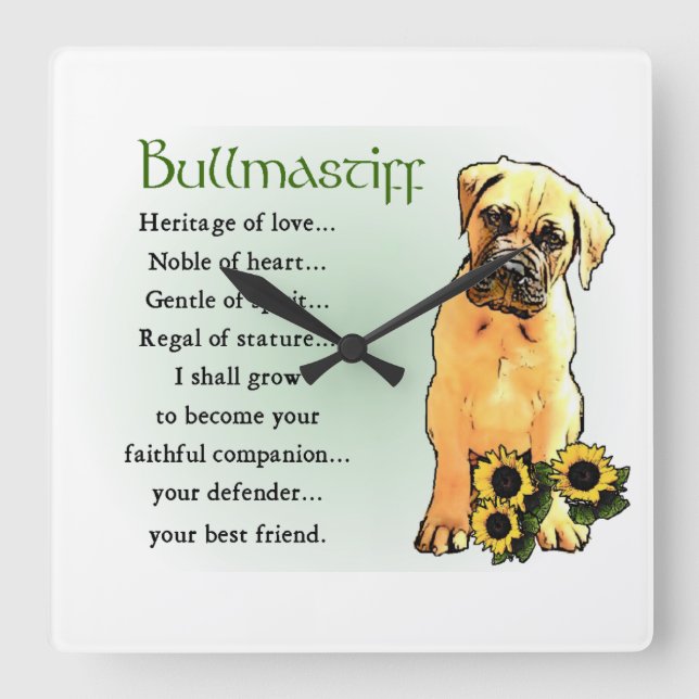 Bullmastiff Heritage of Liebe Geschenke Quadratische Wanduhr (Vorderseite)
