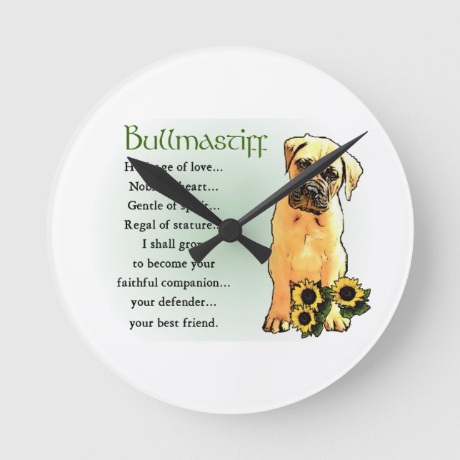 Bullmastiff Heritage of Liebe Geschenke Runde Wanduhr (Vorderseite)