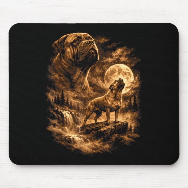 Bullmastiff Heulender Mond Hund Fantasy Forst Mousepad (Vorne)