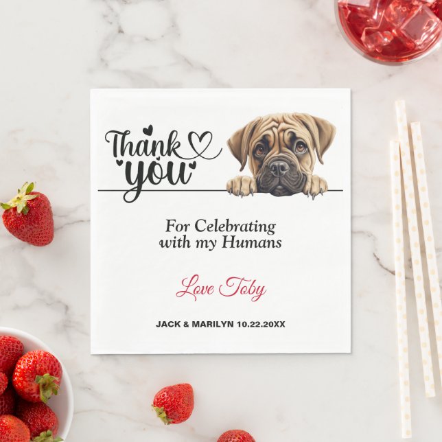 Bullmastiff Hochzeit Empfang Serviette (Beispiel)