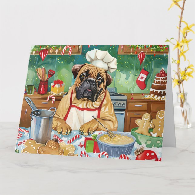 Bullmastiff Holiday Baking: Festliche Weihnachten Karte (Gelbe Blume)