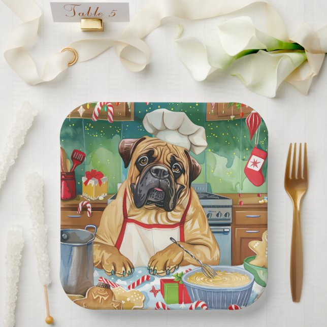 Bullmastiff Holiday Baking: Festliche Weihnachten Pappteller (Hochzeit)