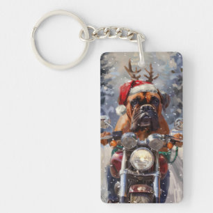 Bullmastiff-Hund fährt Motorrad Weihnachten  Schlüsselanhänger
