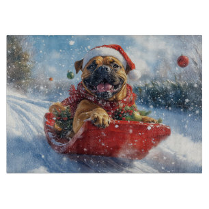 Bullmastiff-Hund im Schlitten Lass es schneien Wei Schneidebrett