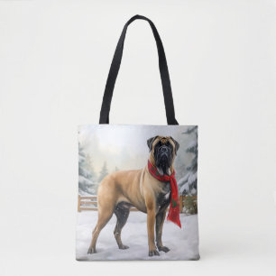 Bullmastiff-Hund im Schnee Weihnachten