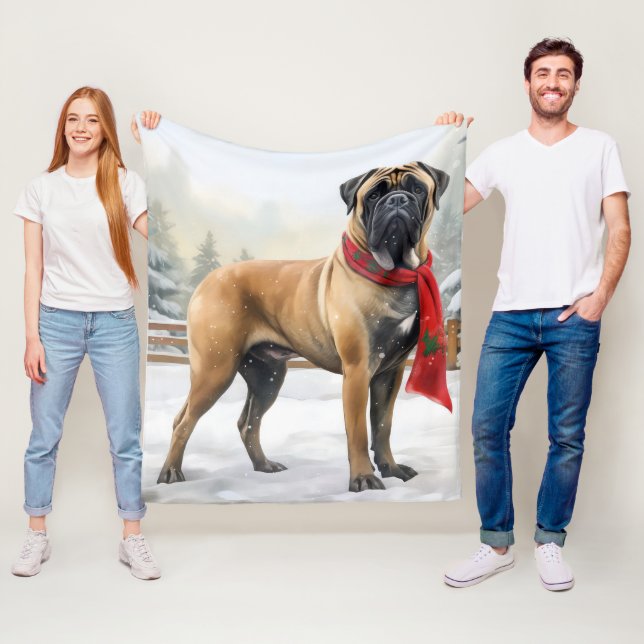Bullmastiff Hund im Schnee Weihnachten Fleecedecke (Beispiel)
