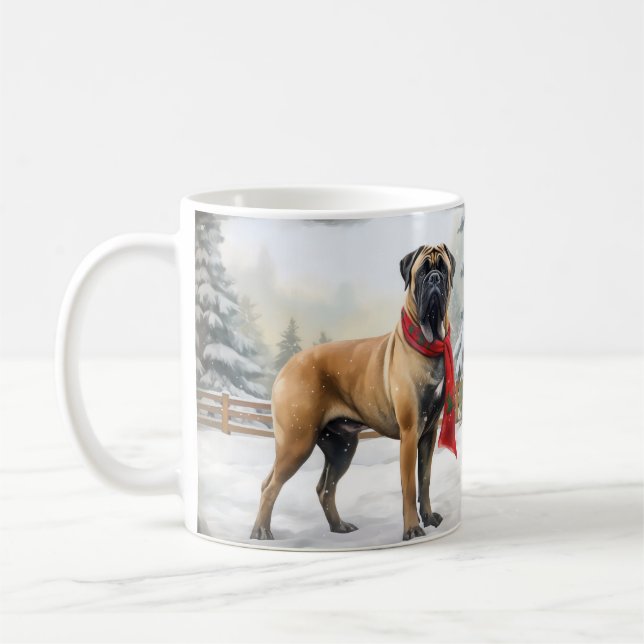 Bullmastiff Hund im Schnee Weihnachten Kaffeetasse (Links)