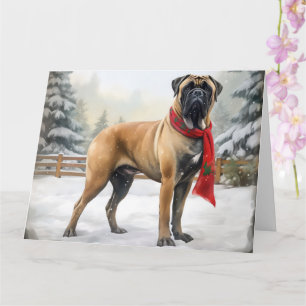 Bullmastiff Hund im Schnee Weihnachten Karte