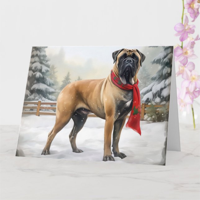 Bullmastiff Hund im Schnee Weihnachten Karte (Orchidee)