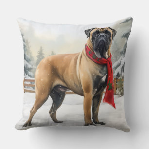 Bullmastiff Hund im Schnee Weihnachten Kissen
