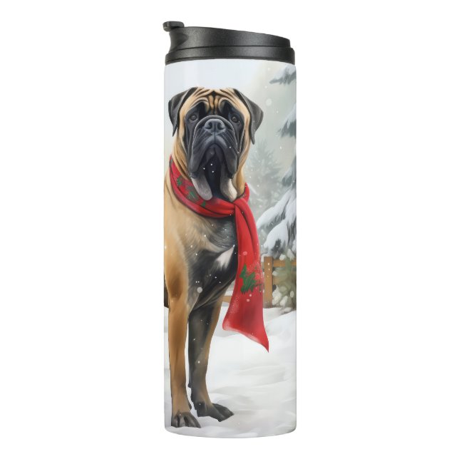 Bullmastiff Hund im Schnee Weihnachten Thermosbecher (Nach rechts gedreht)