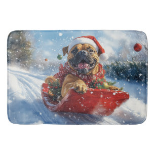 Bullmastiff Hund in Sledge Let it Schnee Weihnacht Badematte