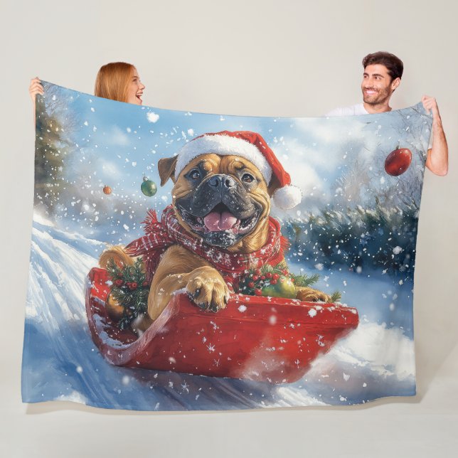 Bullmastiff Hund in Sledge Let it Schnee Weihnacht Fleecedecke (Beispiel)