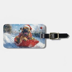 Bullmastiff Hund in Sledge Let it Schnee Weihnacht Gepäckanhänger