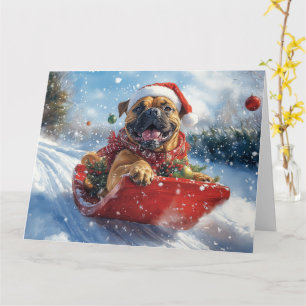 Bullmastiff Hund in Sledge Let it Schnee Weihnacht Karte