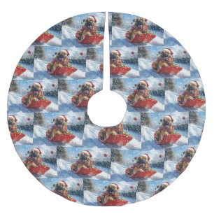 Bullmastiff Hund in Sledge Let it Schnee Weihnacht Polyester Weihnachtsbaumdecke