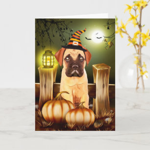 Bullmastiff Hund mit Hexenhutenhut Halloween Karte